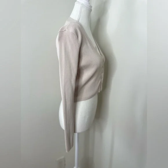 Zara Ecru Ribbed Knitted Crop Cardigan M - Picture 8 of 14